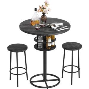 VECELO 3 Piece Bar Table and Chairs Set, Counter Height Bistro Sets with 2 Barstools for Indoor, Small Space Restaurant, Black
