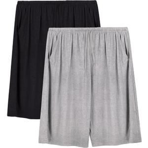 Mens Pajama Shorts, Mens Sleep Shorts Lounge Soft Comfy Pj Bottom Sleeping Pants Breathable Summer Modal Sleepwear(2 Packs) (X-Large, Light Gray+black)