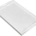 Bam & Boo White Bamboo Serving Tray Extra Large with Handles for Food, Drinks, Storage, Decor, Vanity, Breakfast, Parties, Weddings, Picnics(23.6 x 15 x 2.35, White)