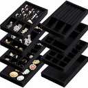 Elsjoy 4 Pack 4 Styles Velvet Jewelry Tray, 8" x 5" Jewelry Organizer Tray Stackable Jewelry Storage Tray, Drawer Jewelry Tray for Rings, Earrings, Necklace, Bracelet, Black