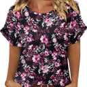 CRAZY GRID Women's Shirts Summer Casual Crewneck Ruffle Short Sleeve Blouses Cute Floral Print Tunic Tops (XXXL)