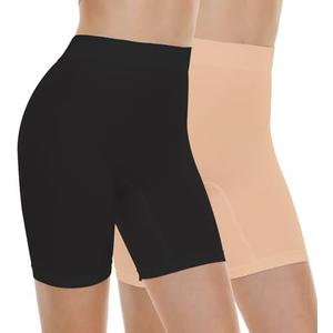BATHRINS Womens Slip Shorts for Under Dresses, Tummy Control High Waist Seamless Smoothing Yoga Shorts L