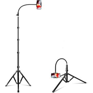 Elitehood 6.7 Feet Tall Phone Tripod, Heavy Duty Metal iPhone Tripod Stand with Remote, 17" Gooseneck Overhead Phone Mount for iPhone 15 14 13 Pro Max / 13 Pro / 13 12 11, Android Cell Phone Black