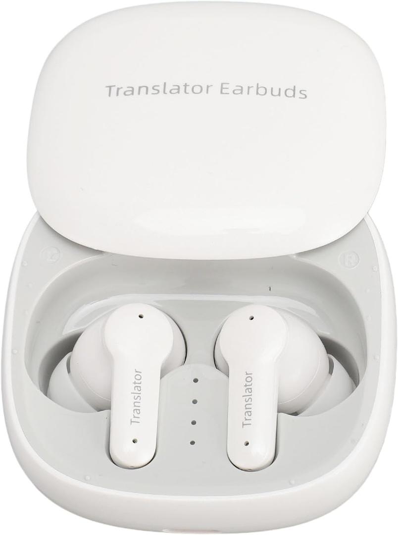 Translator Earbuds, Language Translation Earphones with 144 Languages, 0.2S Translation, BT 5.0, Noise Reduction, Large Battery, Touch Mode, Translator Device (White)