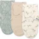 SwaddleMe by Ingenuity Monogram Collection Baby Swaddle, 100% Cotton, Improves Sleep & Calms Startle Reflex, 0-3 Months, Pocket Fold Design for Easy Changes, 1.0 TOG, 3-Pack - Born Free