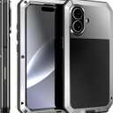 Compatiable with iPhone 17 Case,360 Full Body Protective Cover Heavy Duty Shockproof [Tough Armour] Aluminum Alloy Metal Case with Silicone Built-in Screen Protector - Silver