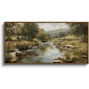 InSimSea Extra Large Framed Vintage Wall Art, River Rolling Hills,20x40inch