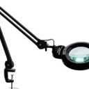 Bifocals Magnifying Desk Lamp with Clamp, 5 Diopter with 20 Diopter, 6 Inch Detachable Lens and 120PCS LEDs, 3 Color Modes 1200 Lumens Swivel Arm Magnifying Lamp with Light for Crafts (Black)
