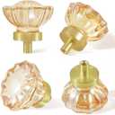 SHINY HANDLES Glass Cabinet Knobs and Pulls 4 Pack,Champagne Crystal Knobs for Dresser Drawer with Satin Brass/Brushed Gold Base
