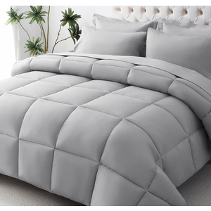 JOLLYVOGUE Queen Comforter Set, Ultra-Soft Bed in a Bag Queen Size 7 Pieces, Oeko-TEX Certified Bedding Set with Down Alternative Comforter, Sheets, Pillowcases & Shams, Grey