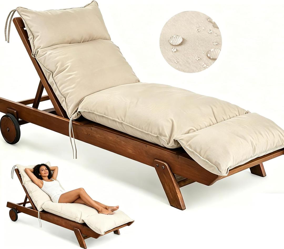 Outdoor Chaise Lounge Chair Cushion, Waterproof Non-Slip Patio Chaise Lounge Cushions for Outdoor Furniture, 80 x 26 x 5 Inches, Beige
