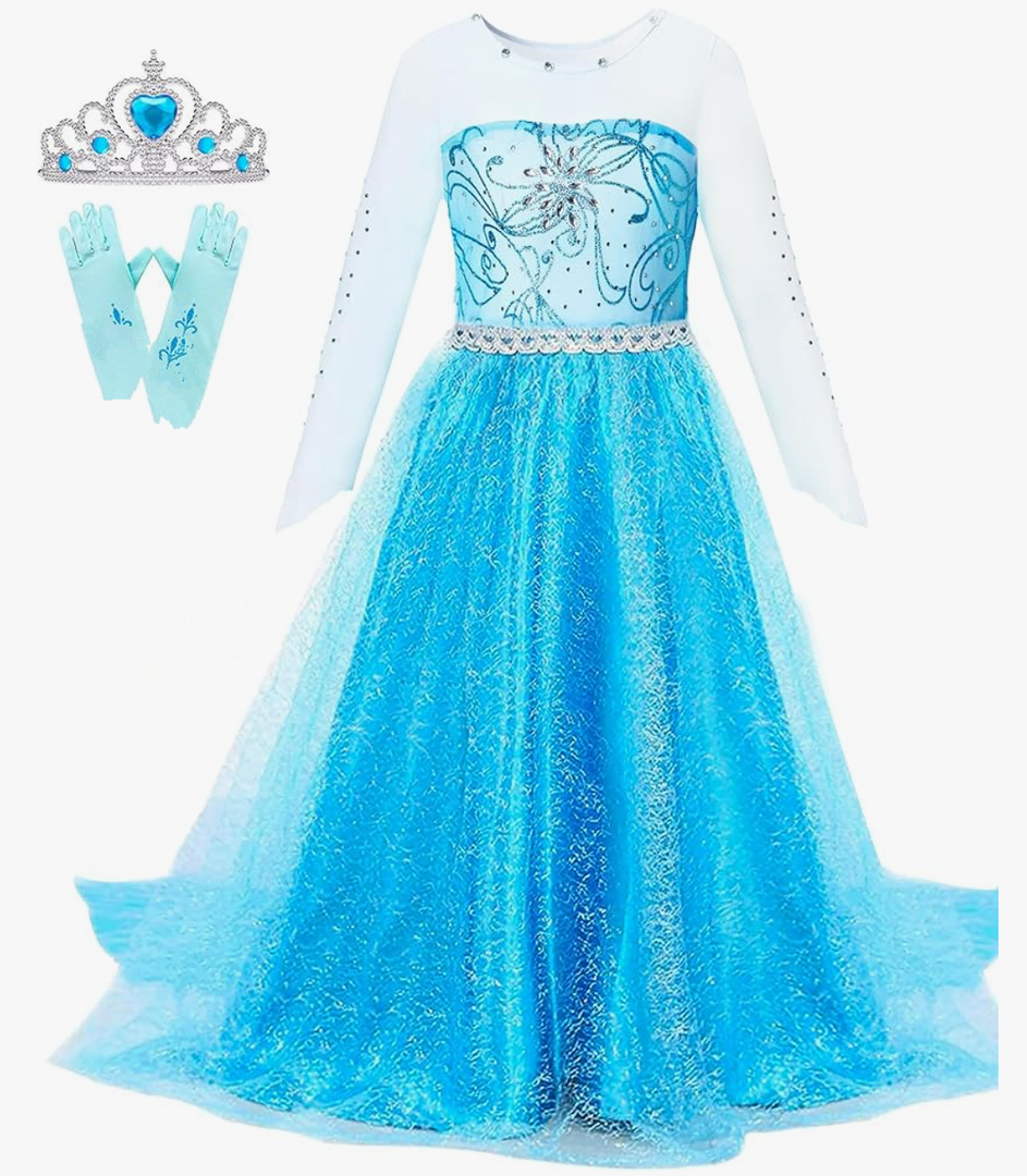 Girls Princess Elsa Dress Costume - Halloween Birthday Party Dress Up for Toddler Girl Kids Size 110