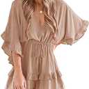 Valphsio Womens V Neck Beach Romper Ruffle Layered Drawstring Waisted Shorts Jumpsuit Medium