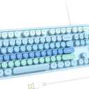 Large Print Keyboard, USB Wired Computer Keyboard with Retro Keycaps, Numeric Keypad and Media Hotkey for Office Desktop PC Laptop and Windows 7 8 10 11 (Blue Colorful)