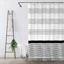 Awellife Black Boho Stripe Shower Curtain for Bathroom with Tassel 70"*6 Farmhouse Cotton