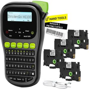 Label Maker Machine with 4 Tapes, Wire Label Maker Waterproof-Labels, Laminated Handheld Label Printer, Backlit & Portable & 3 Cable Modes, H1100 Labeler for Industrial Office Organization