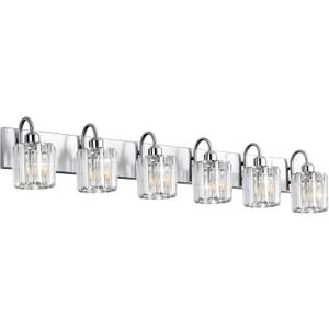 Brushed Nickel 6-Light Bathroom Vanity Light - Over Mirror, Chrome Finish