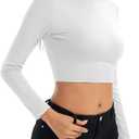 Womens Long Sleeve Crop Tops Lightweight Mock Neck Base Layer Shirts (Small, White)