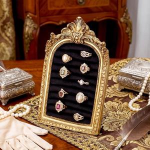 Liliaafar Vintage Ring Holder Arch Black Mat Ring Wedding Display Suede Jewelry Box Stand Frame Earring Tray Anniversary Engagement Baroque Organizer Photograph Prop for Women Birthday Gifts