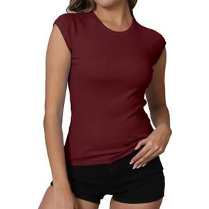 Dwnval Womens Cap Sleeve Crew Neck Shirts Y2K Slim Fit Ribbed Knited Crop Tops 2026 Summer (XL)