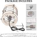 Retro Industrial Metal and Wood Chandelier 1-Light Round Cage Pendant Light Fixture for Kitchen Island Foyer Hallway Bar Dining Room Restaurant, D 7.9" x H 8.7" (White)