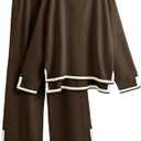 Tanming Women's 2 Piece Outfits Long Sleeve Knit Sweater Top Wide Leg Pants Lounge Sets Tracksuits (Large, Coffee)