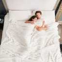 Cozy Bliss Faux Fur Throw Blanket for Couch, Cozy Warm Plush Striped Blanket for Sofa Bedroom Living Room, 90 * 90 Inches Cream White