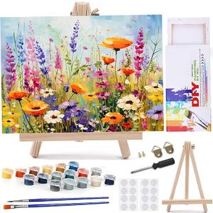 MaiMMaledy Paint by Numbers Kit for Adults Beginners Canvas Pictures with Framed Drawing Painting Acrylic Pigment with Wooden Triangle Easel Pink Flowers 50cmx40cm 