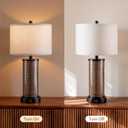 Kyrid 23.5'' Glass Rattan Table Lamps Set of 2 for Living Room, Farmhouse Wicker Bedside Lamps, Glass Nightstand Lamp with USB Charging Ports and AC Outlets for Bedroom Entryway (Bulbs Included)