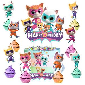25pcs Super Cats Cake Decorations with 24pcs Cupcake Toppers, 1pcs Cake Topper for cats Birthday Party Supplies