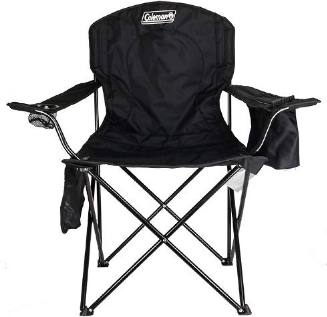 Coleman Portable Camping Chair with 4-Can Cooler, Cushioned Seat & Back with Side Pockets & Cup Holder, Carry Bag Included, Great for Camping, Tailgating, Firepits, Patio, & More (Black)