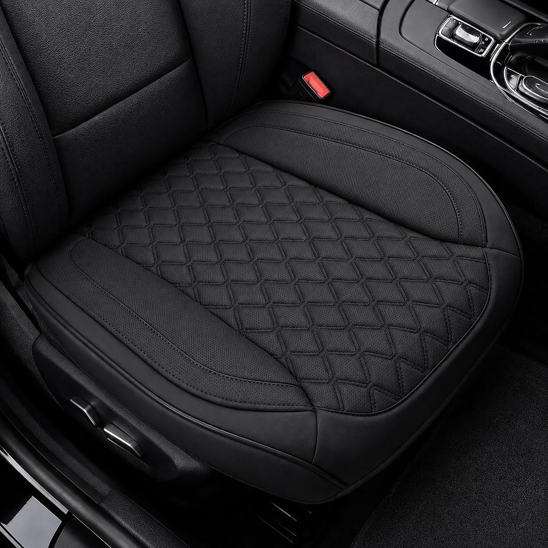 2 Pack Luxury Leather Car Seat Cover,Bottom Seat Covers for Cars,Front Seat Protector,Fit for 90% of Vehicles - Padded,Anti-Slip,Premium Leather(2 PCS,Black)