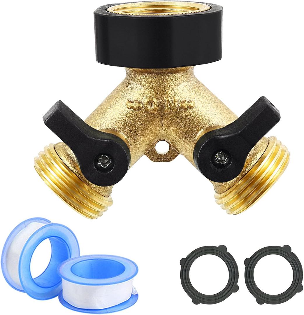 Heavy Duty Garden Faucet Splitter Hose Splitter 2 Way with 2 Shut-Off Valves Garden Hose Splitter Y Splitter Connect Faucet for Outdoor Garden Irrigation Watering Suitable for All American Thread 3/4