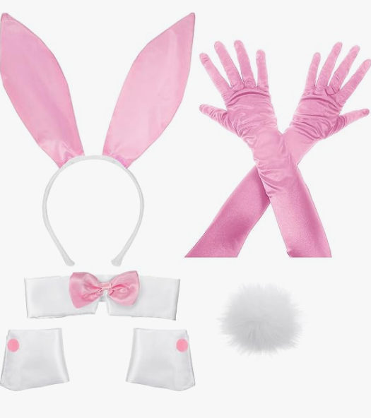 Zhanmai Bunny Costume Set - Including Ear Headband, Cuffs and Tail Accessory for Easter Party (Pink)