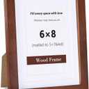 SZKYSJGS 6x8 Picture Frame, Solid Natural Walnut Wood Photo Frame with Tempered Glass, 6 x 8 Wooden Frame Matted to 5x7/ 4x6, Wall or Tabletop Display