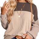 Plus Size Sweaters for Women Dressy Long Sleeve Shirts Business Casual Ribbed Knit Tops Dark Brown Khaki XL