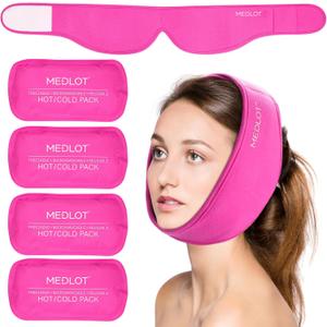 LotFancy Face Ice Pack Wrap with 4 Reusable Hot Cold Therapy Gel Packs, Pain Relief for TMJ, Wisdom Teeth, TMD, Oral and Facial Surgery, Dental Implants, Pink