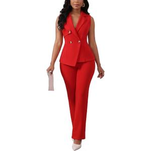 Ophestin Pant Suits for Women Dressy V Neck Sleeveless Vest Blazer Wide Leg Pants Sets 2 Piece Business Casual Work Outfit, Size M
