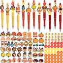 FRVCRS 122 Pcs Holiday Beadable Pens Wood Beads Bulk Ballpoint DIY Crafting Pens Making Kit with Beads for Office Supplies (Thanksgiving)