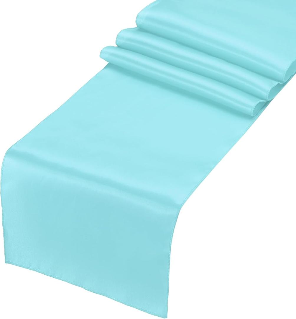 uxcell 12 Pcs Pale Turquoise Satin Table Runner 12" x 108" Romantic Silk Table Runner Smooth Fabric Table Runner Decorations for Wedding Dining Birthday Party (9ft)