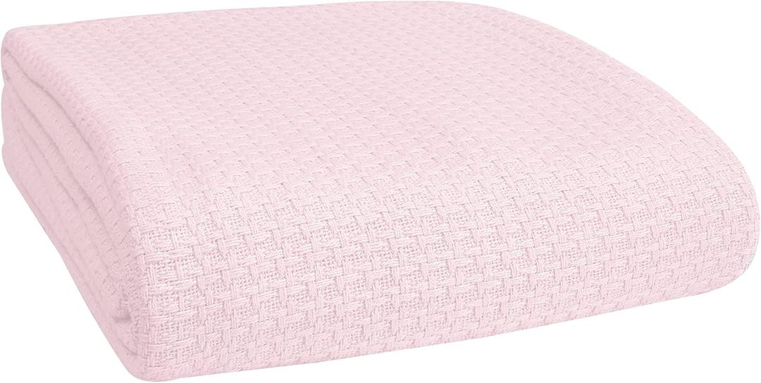 BELIZZI HOME 100 Cotton Bed Blanket, Breathable Bed Blanket Twin Size, Cotton Thermal Blankets Twin, Perfect for Layering Any Bed for All Season, Baby Pink (Twin (60 in x 90 in))