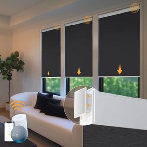 Motorized Blinds No Drill Automatic Blinds for Windows Cordless Roller Shades Electric Blinds with Remote Control Smart Blinds (Black, 34.5 x 72)