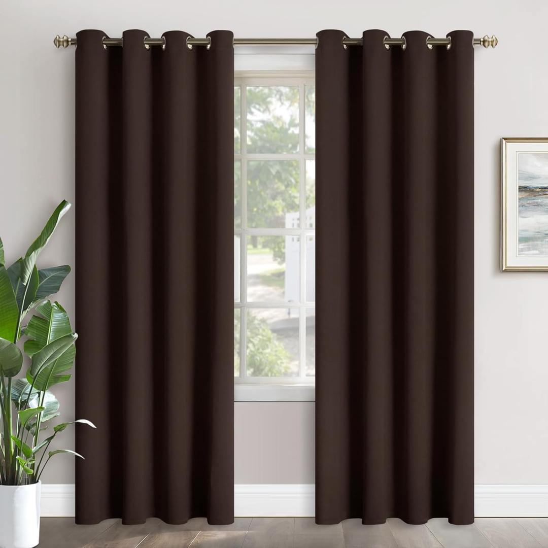 YoungsTex Brown Blackout Curtains 84 Inch Length for Living Room - Thermal Insulated Drapes with Grommet Room Darkening Window Treatments for Dining Bedroom, 2 Panels, 52 x 84 Inch