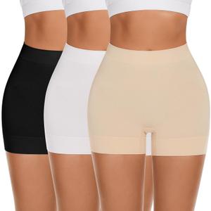 FRESBEIT Slip Shorts for Women Under Dress,Boyshorts Panties Anti Chafing Boyshorts Smooth Shapewear Shorts (Medium, 3 Pack Black+white+nude)
