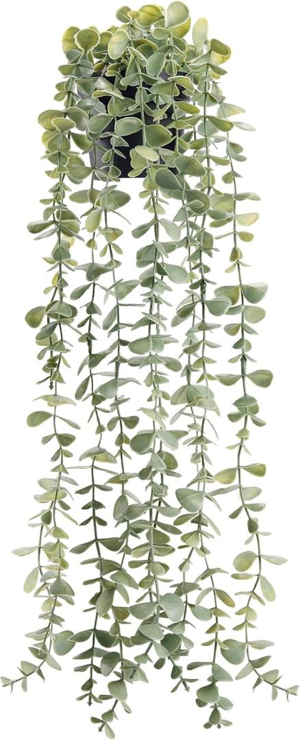 Der Rose 1Pcs Fake Plants Hanging Artificial Potted Faux Eucalyptus Plants for Vintage Boho Farmhouse Bathroom Office Desk Wall Book Shelf Room Accessories Decor Indoor (Grey)