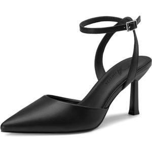 Athlefit Women's Closed Pointed Toe 3 Inch High Heels Ankle Strap Stiletto Heel Wedding Party Dress Pumps Shoes 6.5, Black Pu