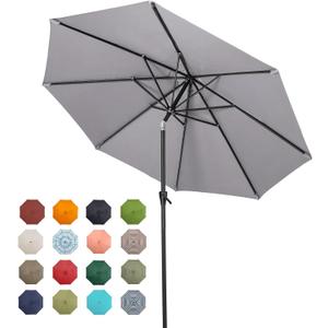 Tempera 10ft Patio Market Outdoor Table Umbrella with Push Button Tilt and Crank,Large Sun Umbrella with Sturdy Pole&Fade Resistant Canopy,Easy to Set, Grey