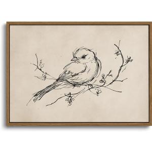 KISSFOX Framed Wall Art Vintage Wall Decor Bird Pictures Rustic Animal Canvas Art Retro Paintings Farmhouse Artwork For Bedroom Living Room Kitchen, 24"L x 16"W