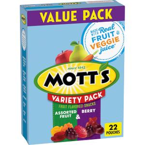 Mott's Fruit Flavored Snacks, Berry and Assorted Fruit, Gluten Free Snack, Value Pack, 22 Ct, 17.6 oz, 

03/19/2027