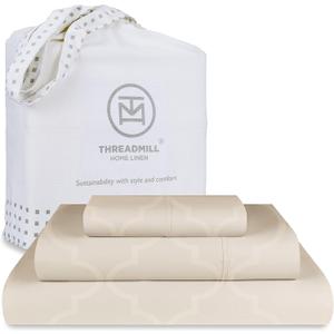 Threadmill Cotton Twin Sheet Set | 100% Cotton Sheets for Twin Size Bed | Damask Jacquard Sateen Twin Bed Sheets Set with 16 Deep Pocket | Soft Breathable 3-Piece Cooling Sheet Set | Beige Threadmill Cotton Twin Sheet Set | 100% Cotton Sheets for Twin Size Bed | Damask Jacquard Sateen Twin Bed Sheets Set with 16 Deep Pocket | Soft Breathable 3-Piece Cooling Sheet Set | Beige